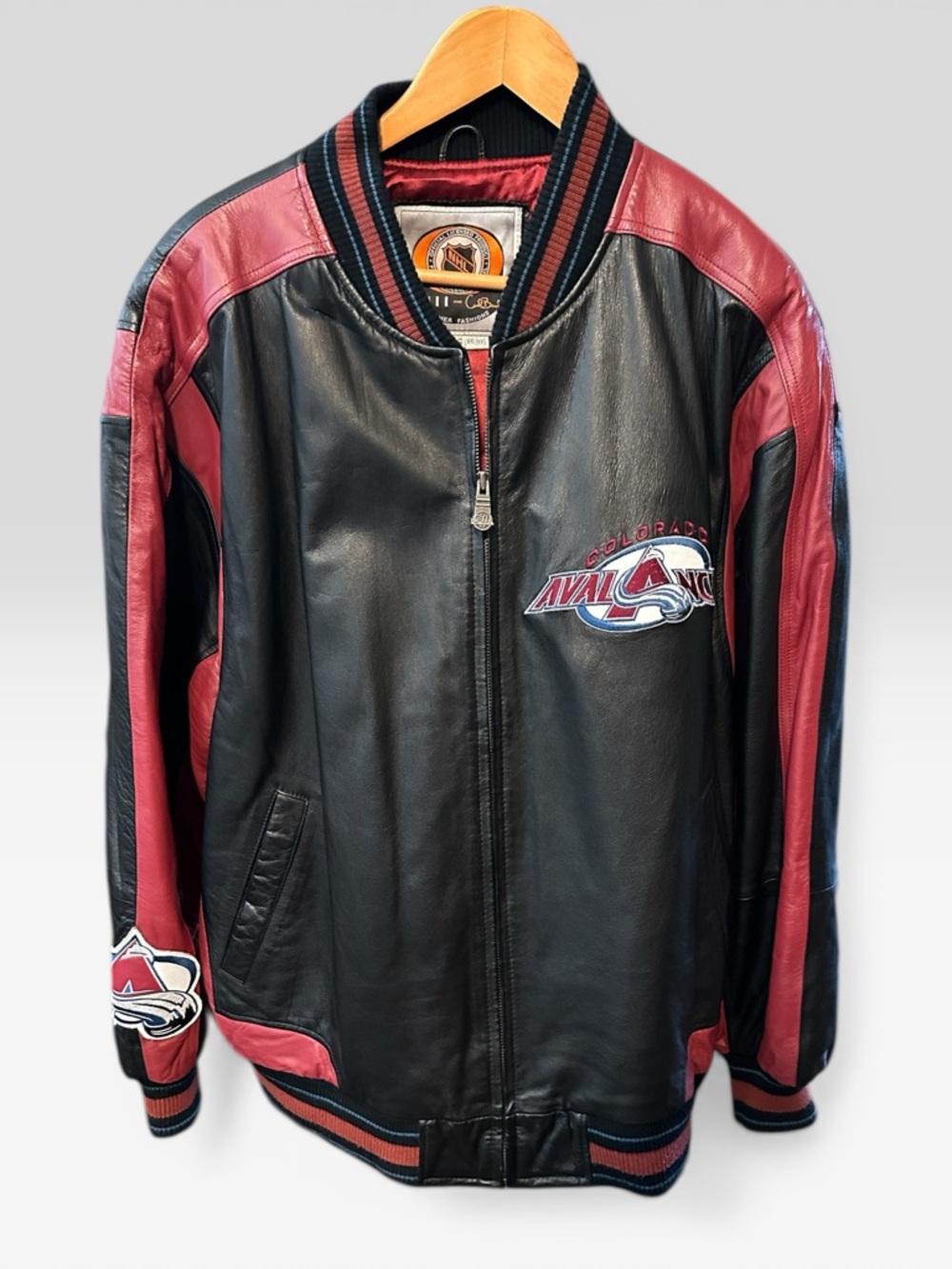 Colorado Avalanche Black & Burgundy Leather Bomber Jacket
